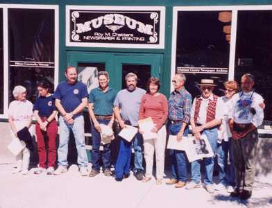 Volunteers recognized for their exceptional contributions to the Museum project include Trudi McCullough, Annie and Marv Pillers, Ben Barstow, John Sell, Janet Barstow, Bob Olson, Bob West, Paula and Michael Echanove. All were presented "Honorary Editor" certificates for their efforts at the museum Grand Re-Opening on Palouse Day 2003.